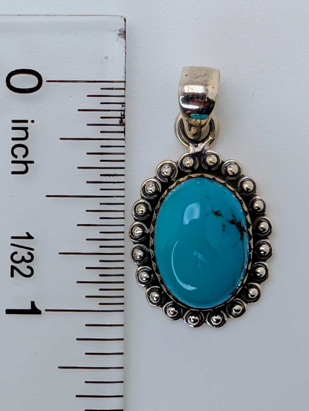 Kingman Turquoise Oval Pendant S925 Sterling Silver - Picture 3 of 4